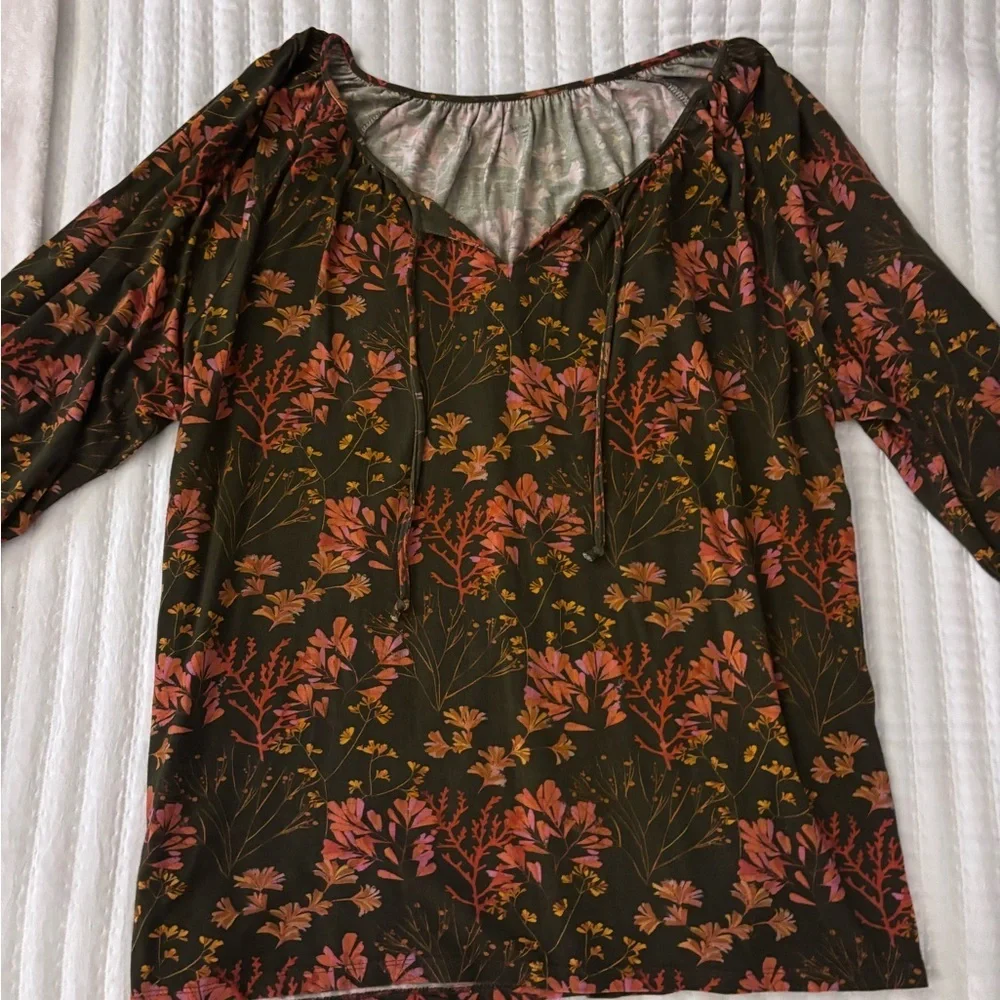 Garnet Hill Floral Print 3/4 Sleeve Peasant Blouse